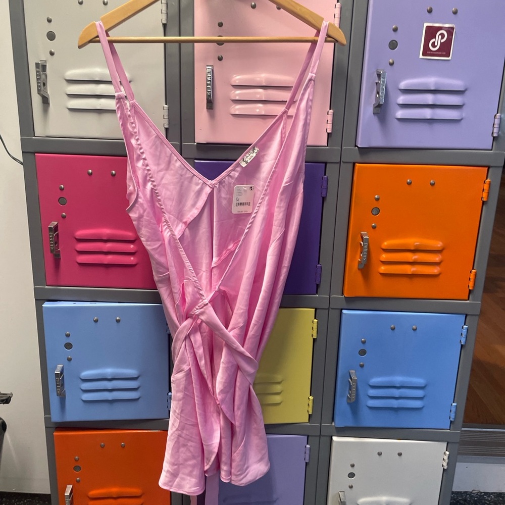 Intimately Free Pink Satin Wraparound Top, M, NWT